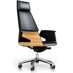 Novara Executor V Chair Zebrano Sides And  Black Leather