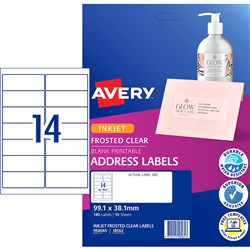 Avery Frosted Clear Inkjet Address Labels J8563 99.1x38.1mm 14UP 140 Labels