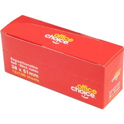 Office Choice Repositionable Sticky Notes 100 sheets Yellow 38 x 51mm Pack of 12