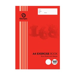 Olympic E816 Exercise Book A4 8mm Ruled With Red Margin 168 Page
