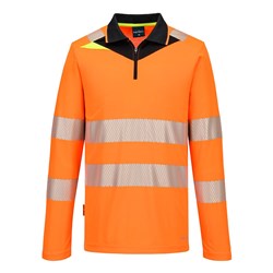 Portwest DX4 Hi-Vis Polo Shirt Long Sleeve Medium Orange And Black