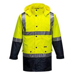 Portwest Eyre Hi-Vis Contrast Rain Traffic Jacket 2XL Yellow And Navy