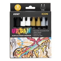 Kent Urban Paint Markers Fine 3mm Dual Nib Icon Assorted Pack Of 8