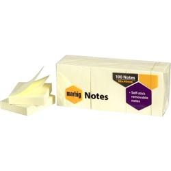 Marbig Repositionable Notes 40 x 50mm Yellow 100 Sheet Pad Pack Of 12