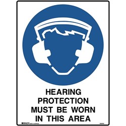 Brady Mandatory Sign Hearing Protection Must Be Worn 450W x 600mmH Poly White/Blue