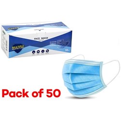 Face Masks Blue Disposable 3 Ply Pack of 50