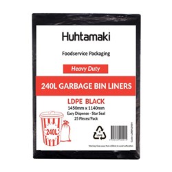 240L Garbage Bag Black Heavy Duty Pack of 25